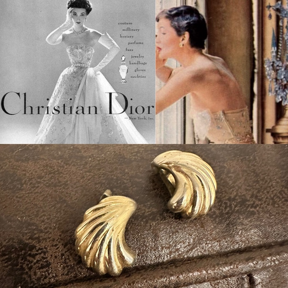 Vintage Christian Dior Gold Tone Clip On Earrings